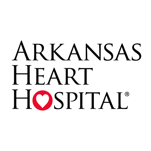 Arkansas Heart Hospital Logo: A red circle with a heart inside it in-place of the "O" in "Hospital."