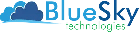 Blue Sky Technologies Logo: Blue and green letters with two blue clouds.