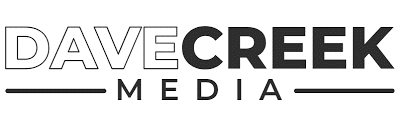 Dave Creek Media Logo: "Dave" is in white letters outlined in black and "Creek" is solid black.