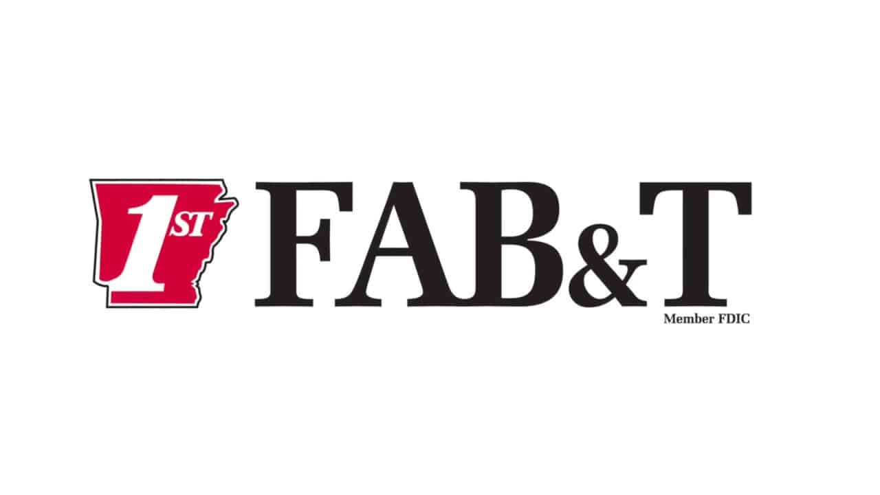 FAB&T Logo: a red Arkansas icon containing "1st" is to the left of the company name.
