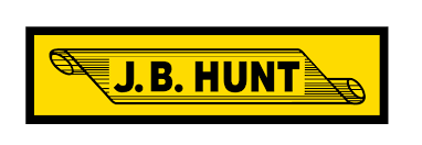 J.B. Hunt Logo: A gold yellow rectangle with a scroll in the middle with the company name.