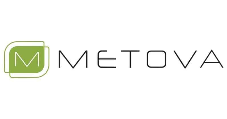 Metova Logo: a green stretched square with an M in it.