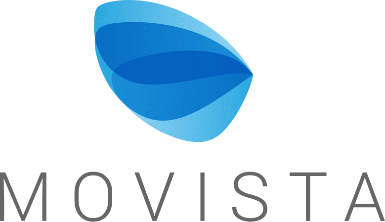 Movista Logo: A blue rounded butterfly wing.