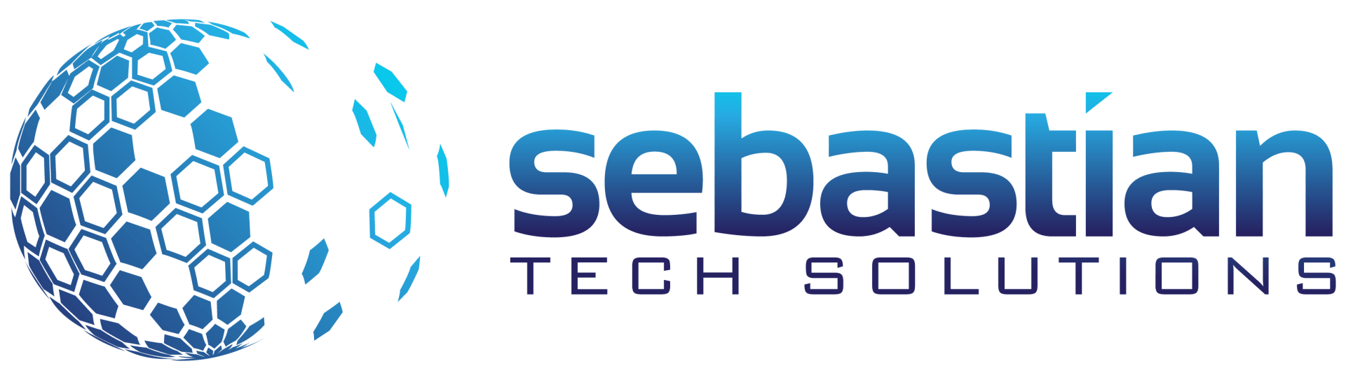 Sebastian Tech Solutions Logo: A ball of blue hexagons slowly disintegrating.