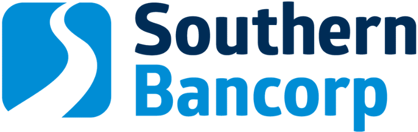 Southern Bancorp logo: A blue rounded square with a white ribbon winding through it.