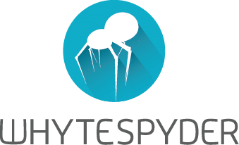 Whytespyder logo: A blue circle with a solid white spider in the center.