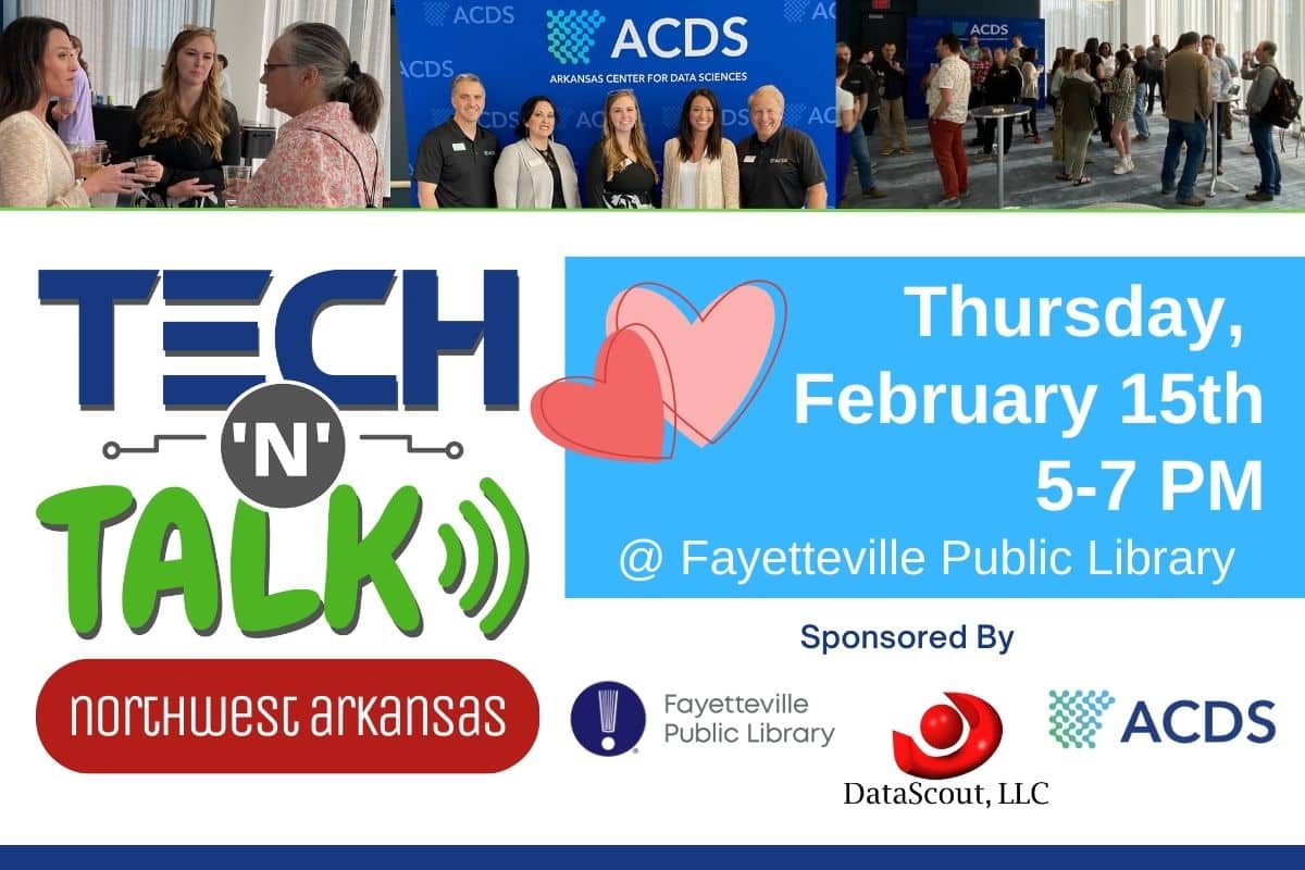 NWA Tech 'N' Talk announcement at Fayetteville Public Library.