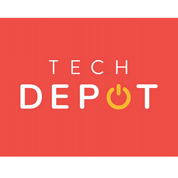 The Tech Depot Logo: A red box with the name in the center, the "o" in "depot" is a power button.