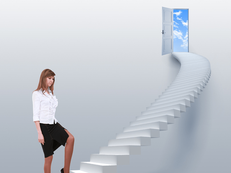 A woman taking stepping up the ladder to pursue her dram career.